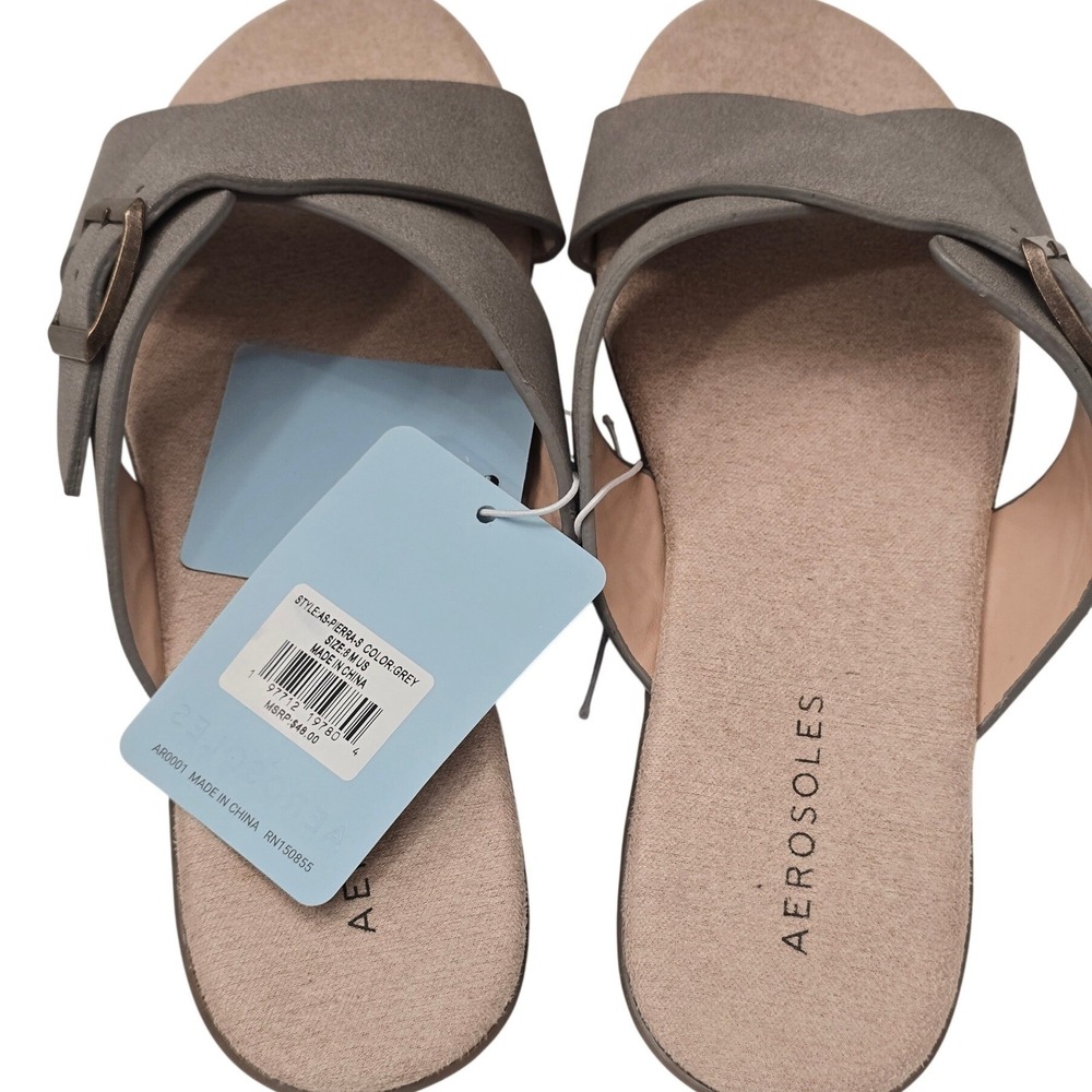 Aerosoles Grey Slide Sandals Sz‎ 8 Comfort Minimalist Casual Summer Neutral NWT